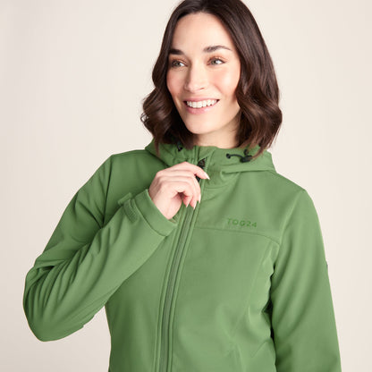 Keld Womens Long Shower Resistant Hooded Softshell Jacket - Dark Matcha
