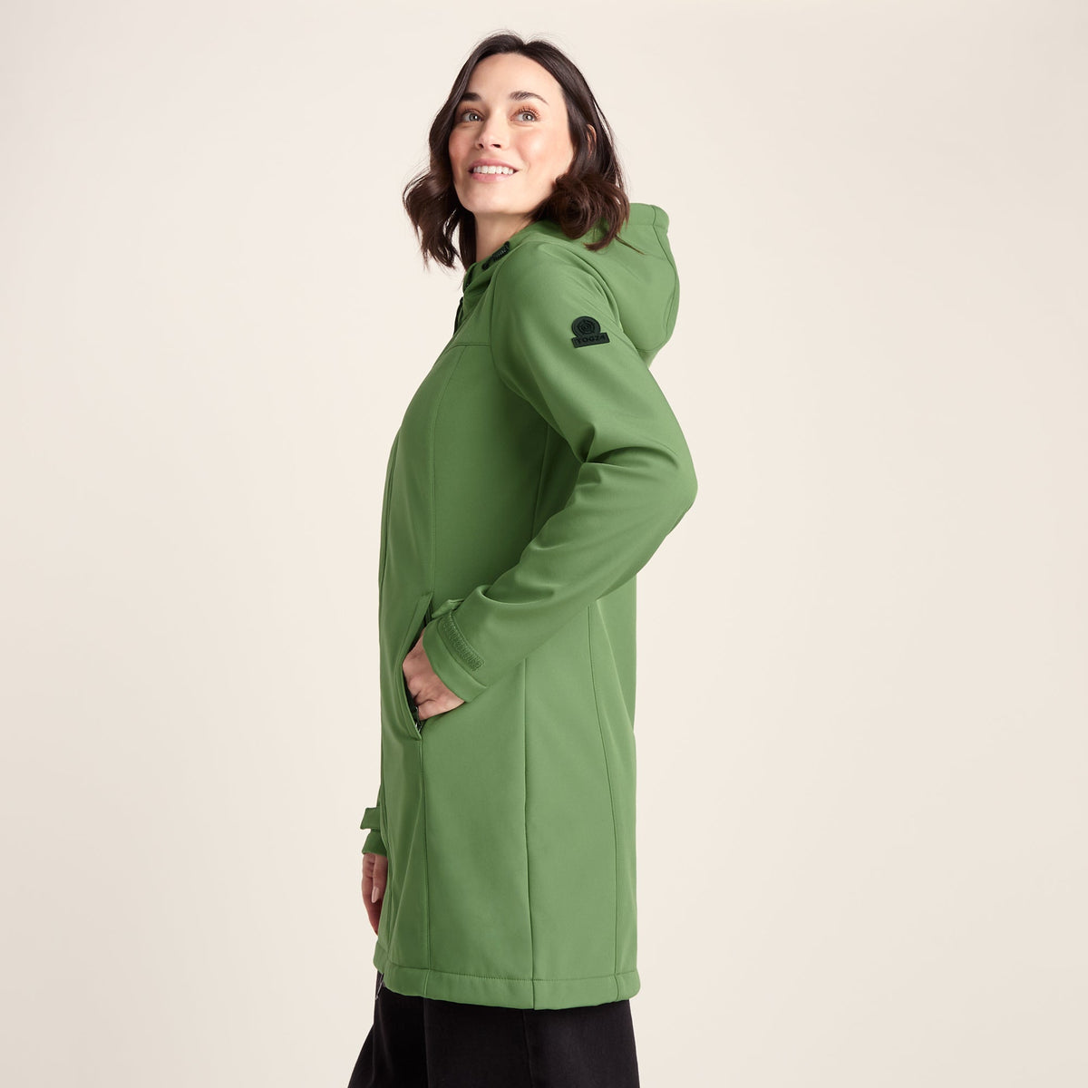 Keld Womens Long Shower Resistant Hooded Softshell Jacket - Dark Matcha