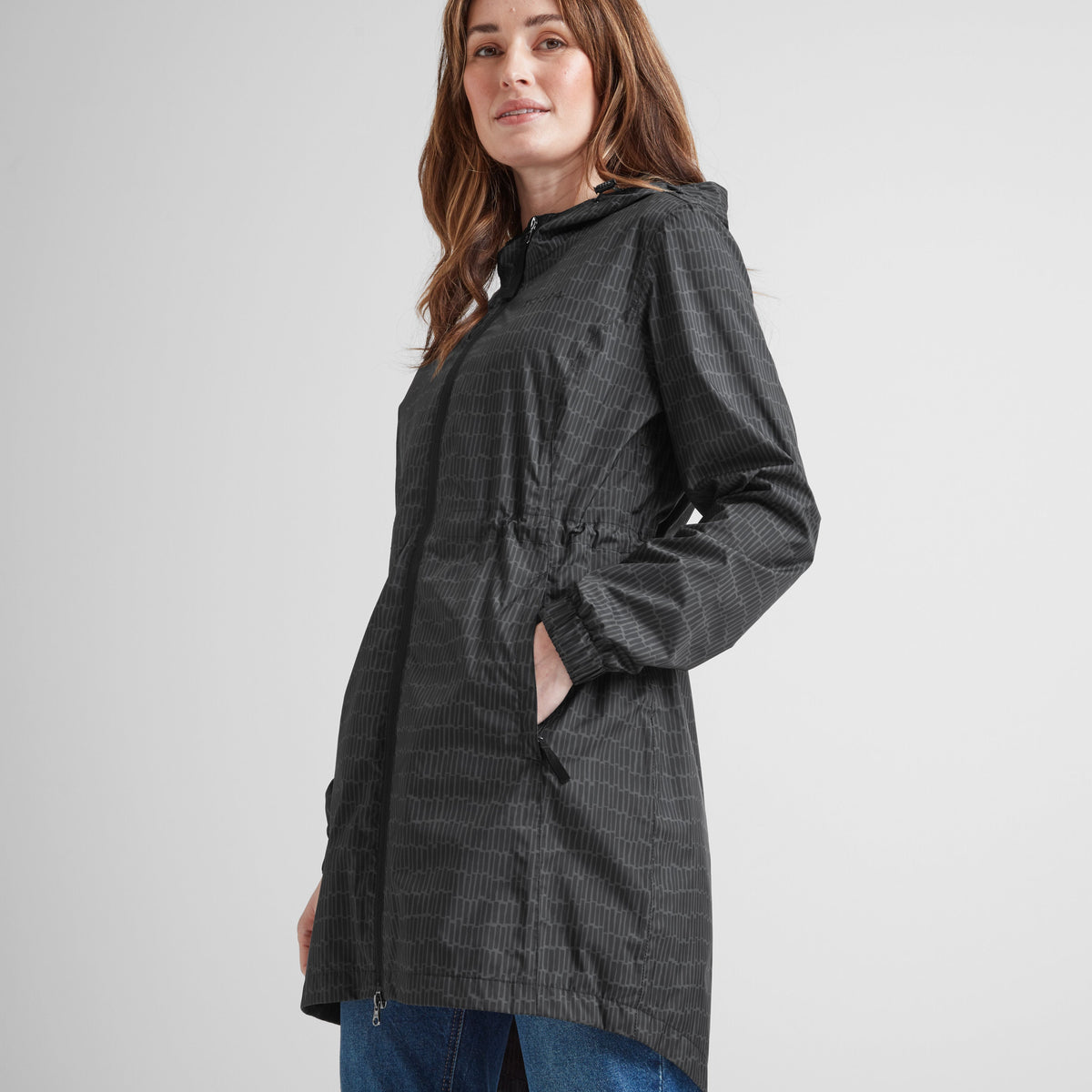 Kilnsey Womens Waterproof Jacket - Washed Black Dash Print