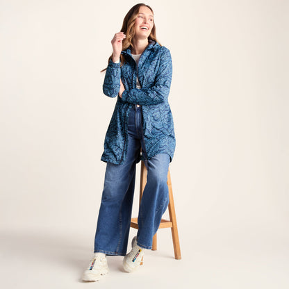 Kilnsey Womens Waterproof Jacket - Smokey Blue Wave Print