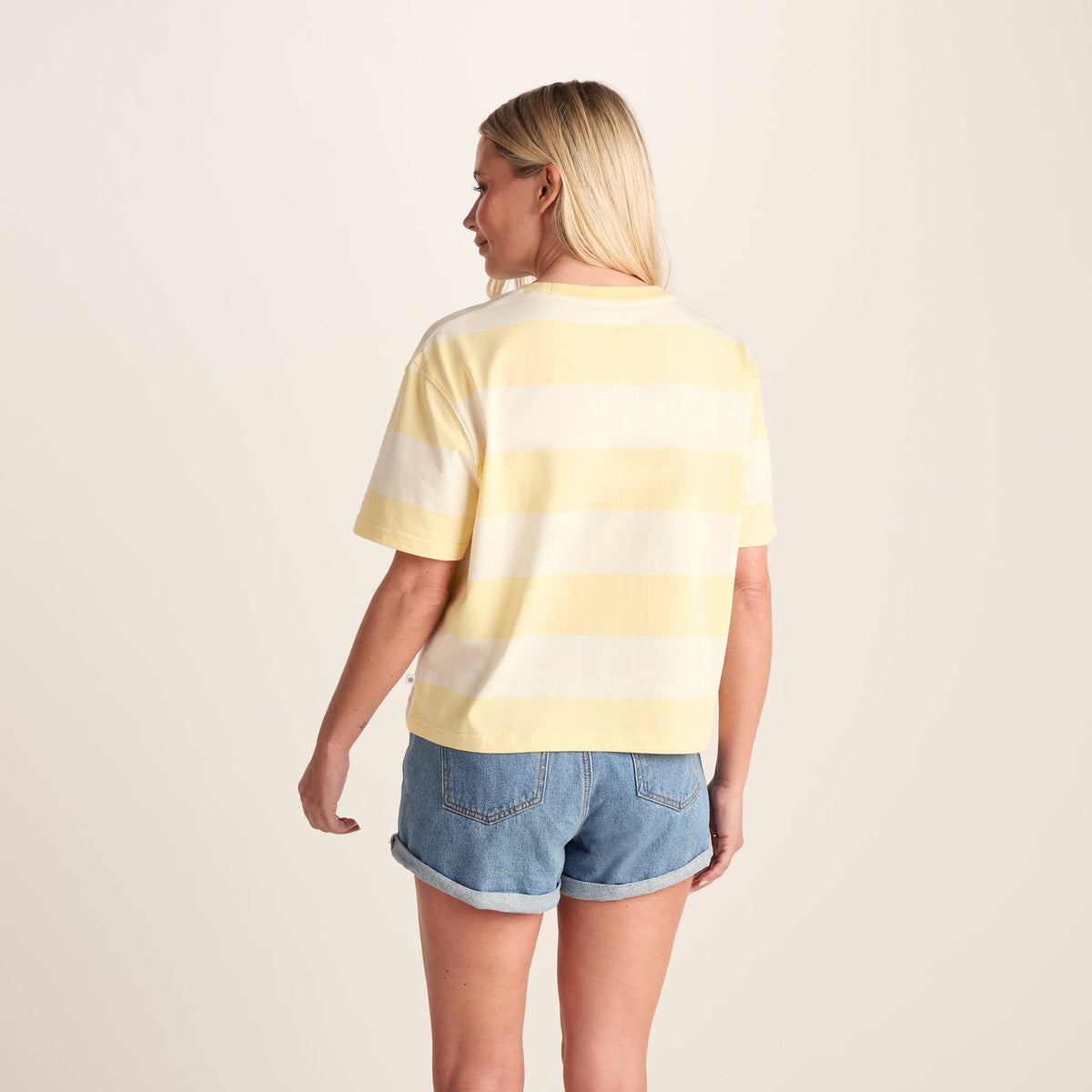 Lani Womens 100% Cotton Supersoft Boxy Fit T-Shirt - Butter Yellow Stripe