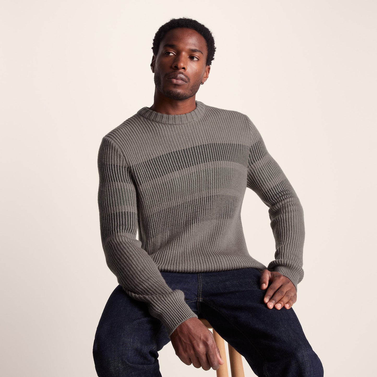 Leonard Mens Chunky Knitted Jumper - Mid Grey