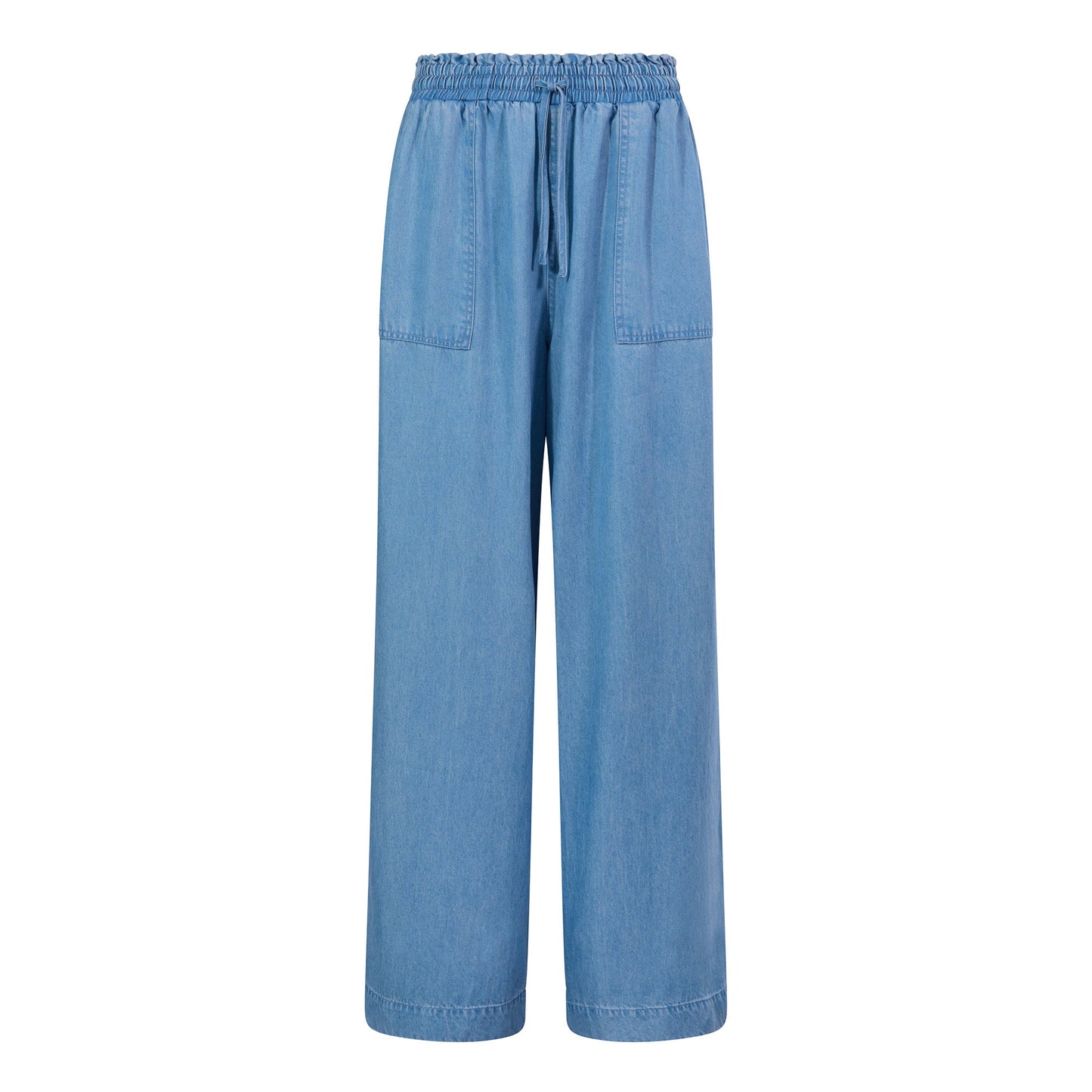 Lucy Womens Wide Leg Denim Look Trousers - Faded Indigo