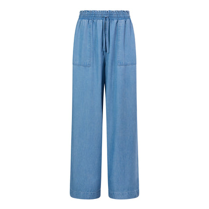 Lucy Womens Wide Leg Denim Look Trousers - Faded Indigo