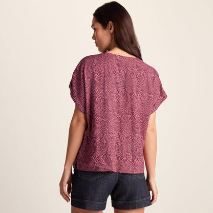 Meredith Womens Short Sleeve Supersoft Blouse - Black Raspberry Wiggle Print