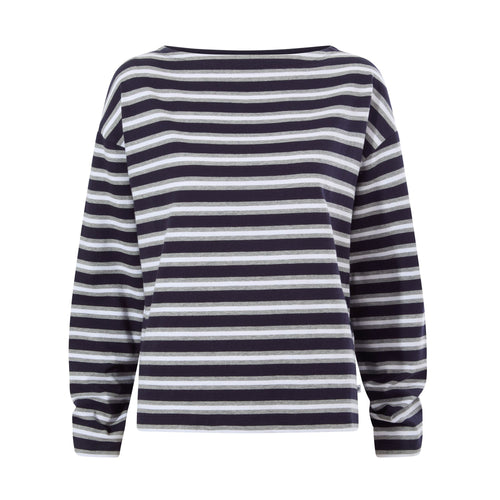 Misty Womens Supersoft Cotton Striped Boat Neck T-Shirt - Deepest Blue Stripe