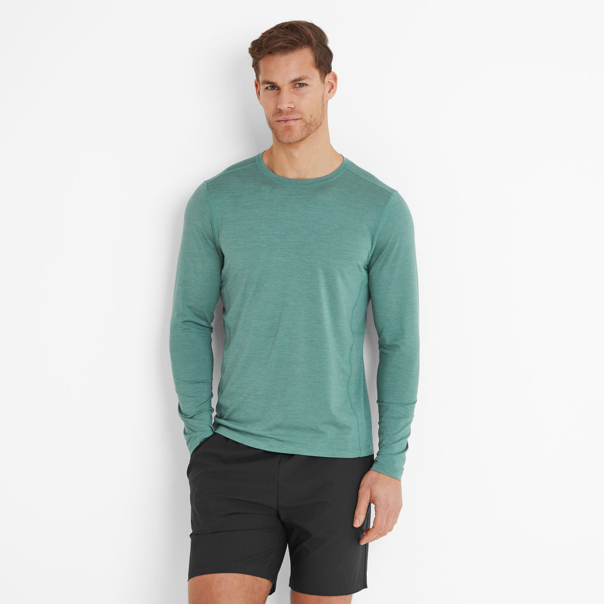 Mittel Mens Long Sleeve Performance Top - Seafoam Green Marl