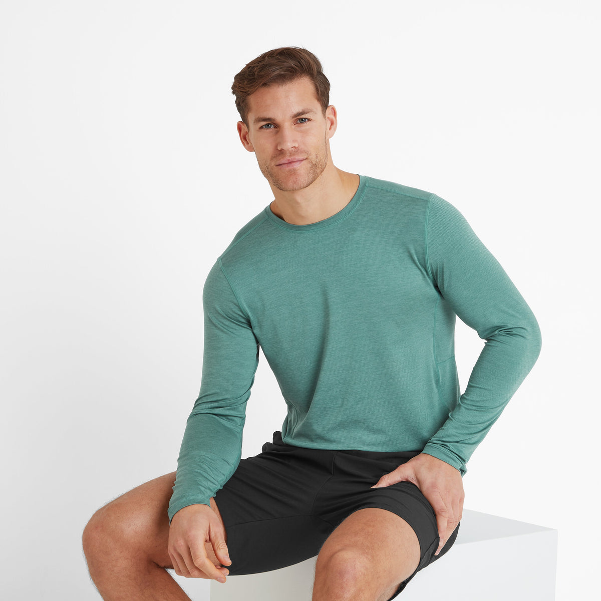 Mittel Mens Long Sleeve Performance Top - Seafoam Green Marl