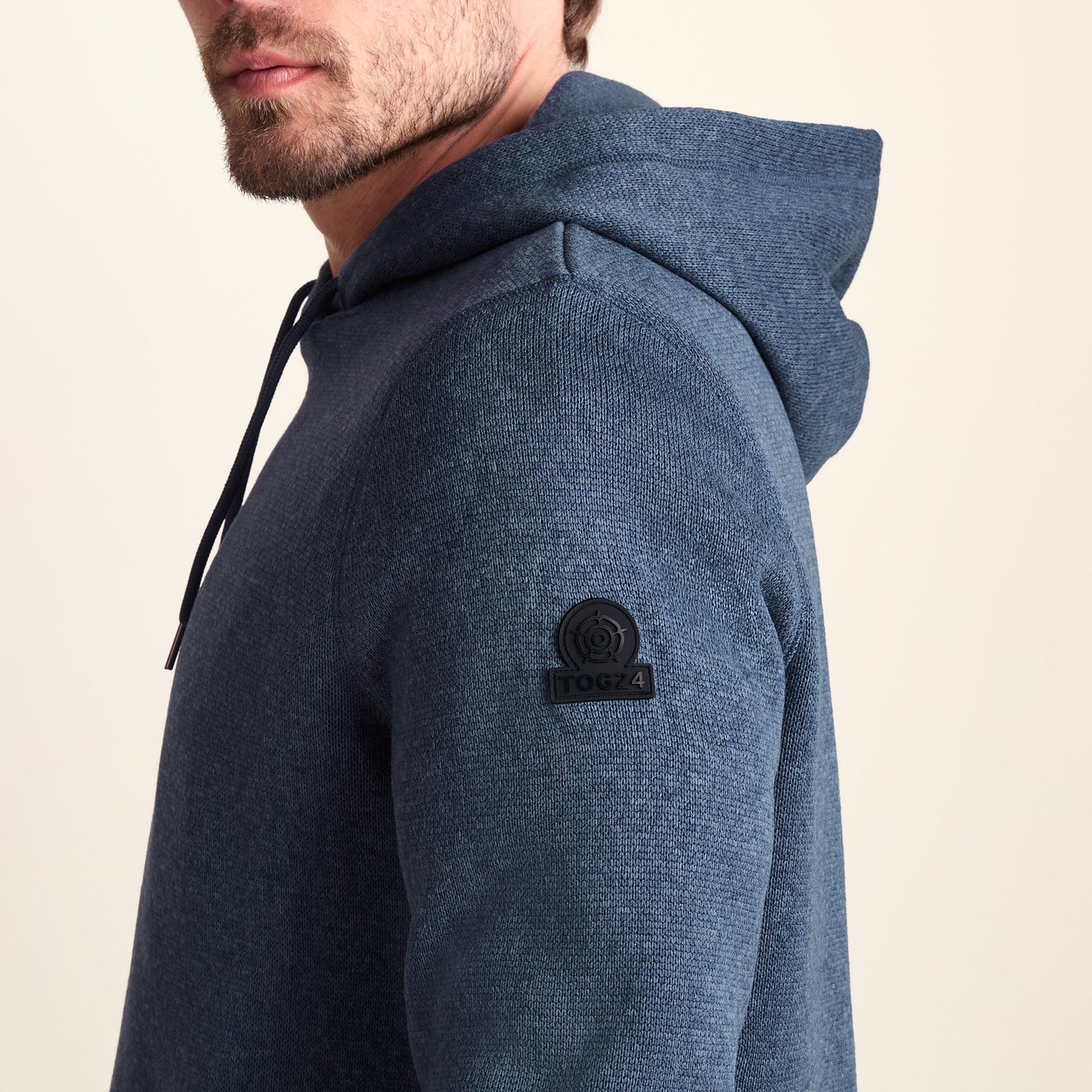 Mosby Mens Supersoft Knitlook Fleece Hoody - Smokey Blue Melange