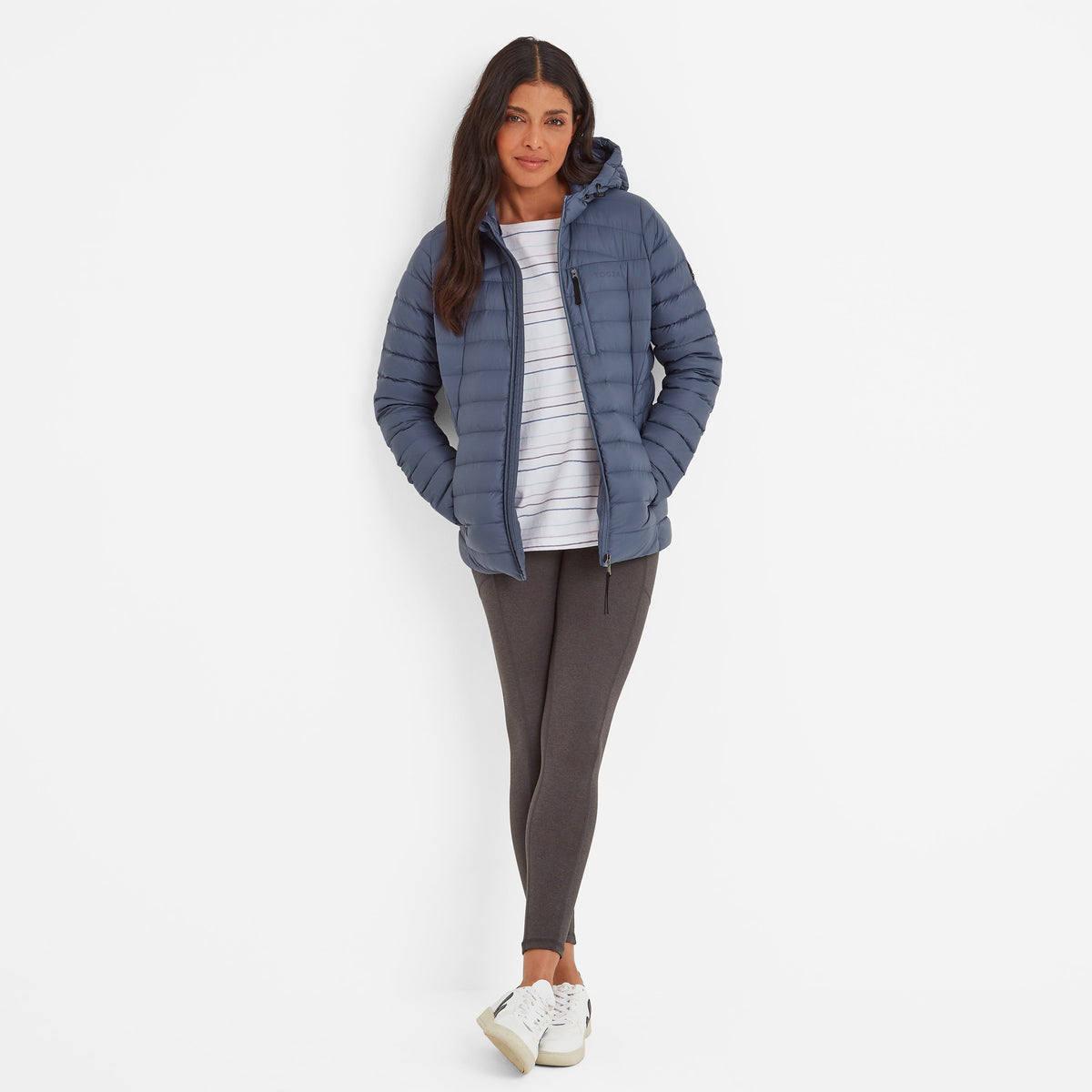 North Womens RDS Certified Down Hooded Jacket - Blue Stone