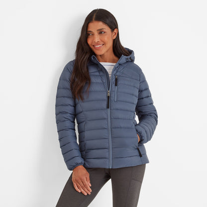North Womens RDS Certified Down Hooded Jacket - Blue Stone