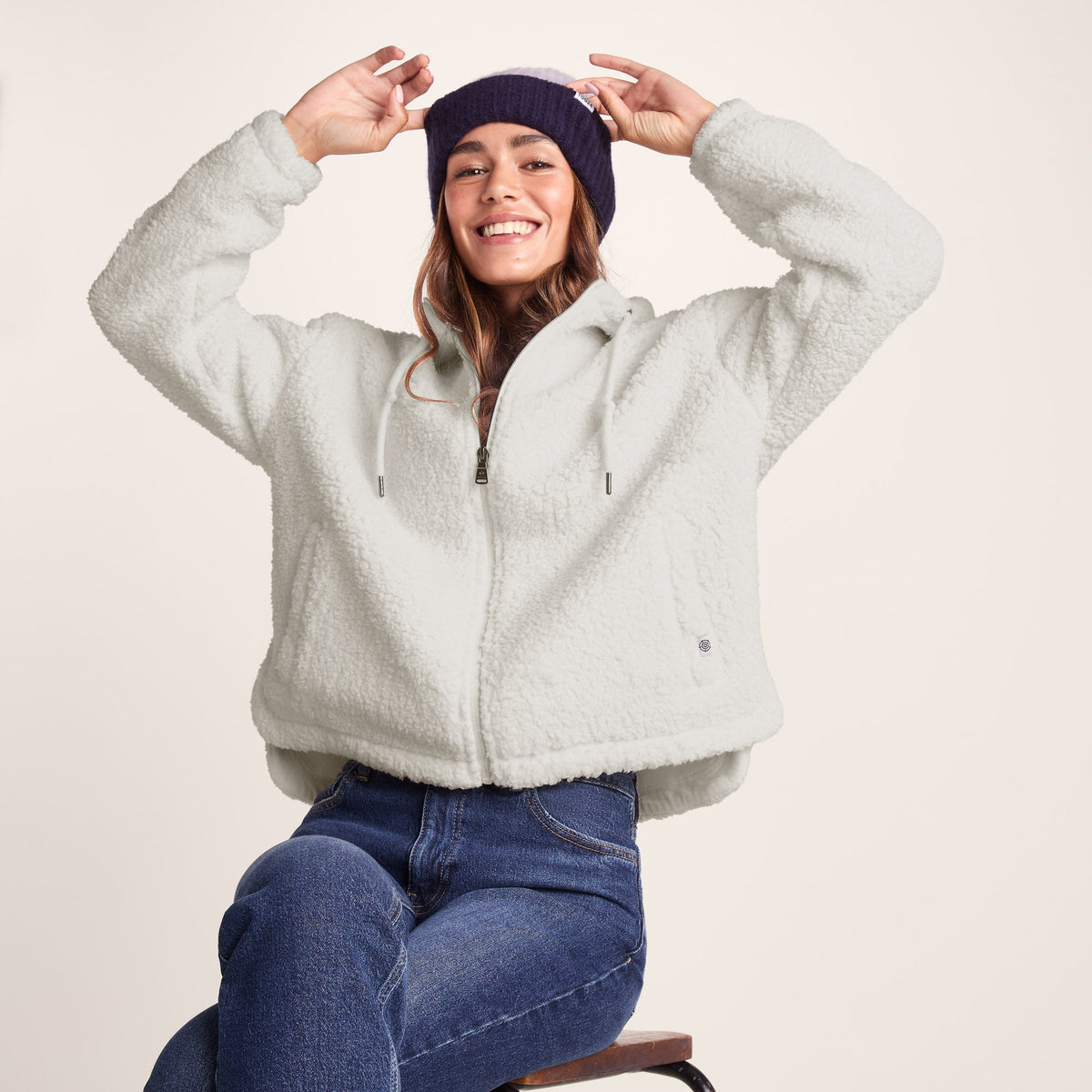 Olivia Womens Relaxed Fit Sherpa Fleece - Vanilla
