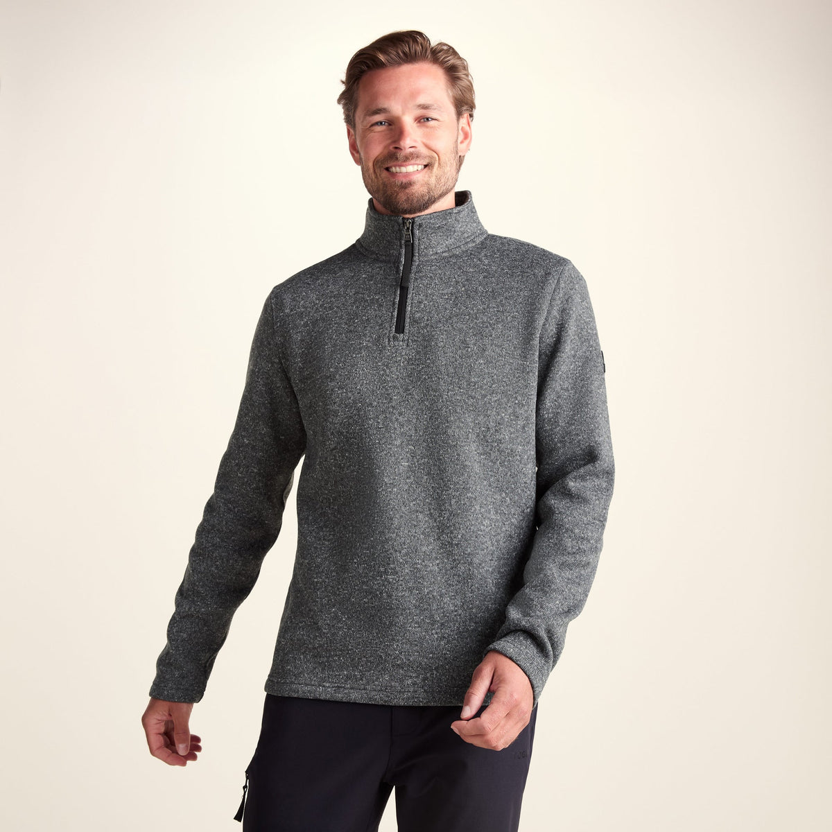 Pearson Mens Knitlook Quarter Zip Fleece - Dark Grey Marl