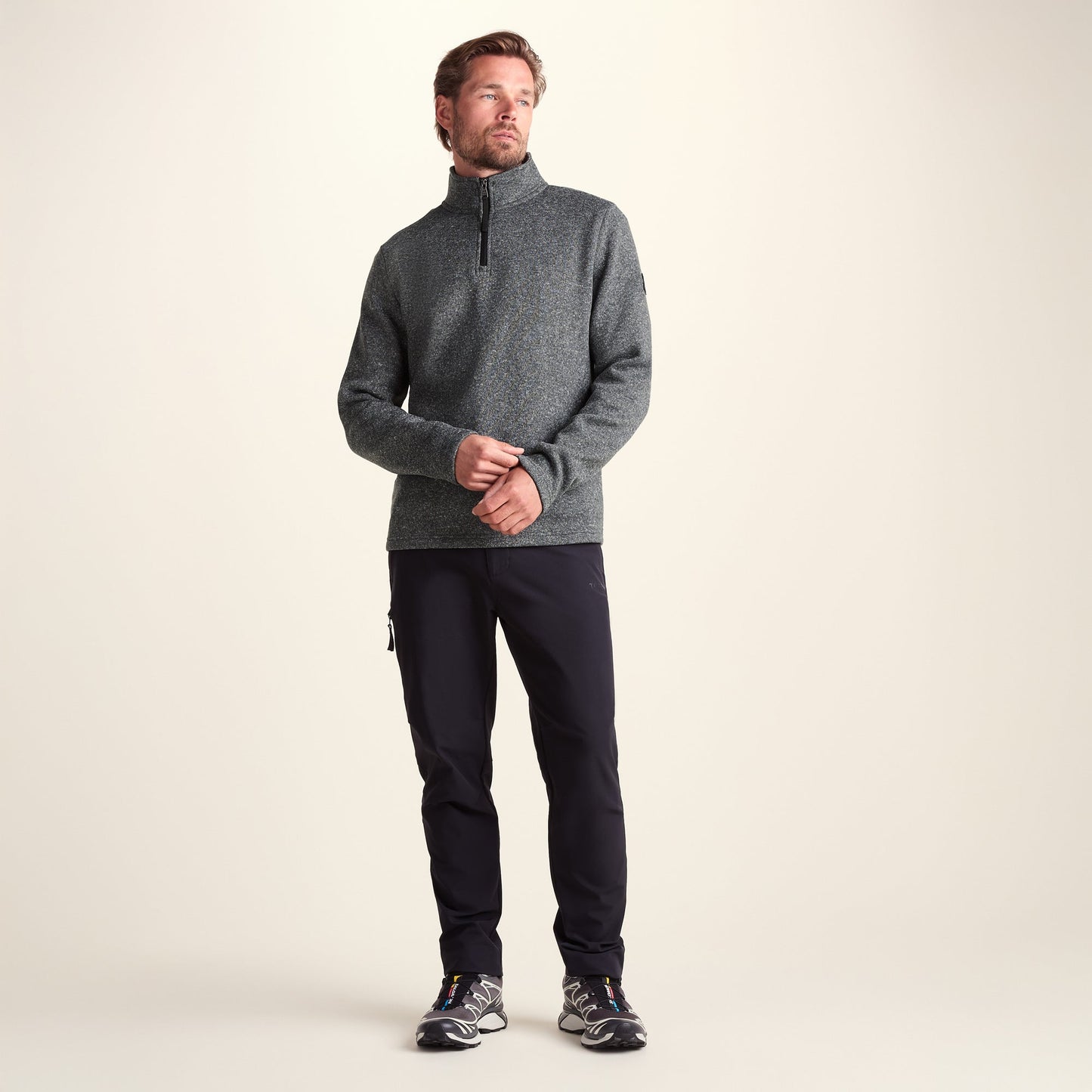 Pearson Mens Knitlook Quarter Zip Fleece - Dark Grey Marl