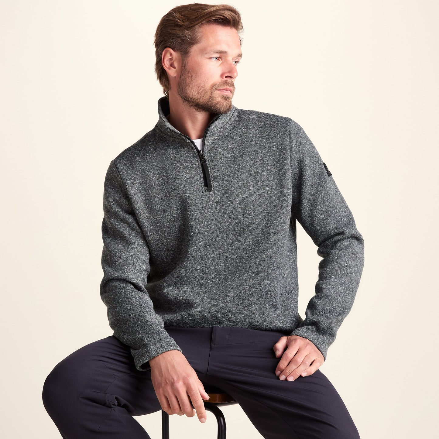 Pearson Mens Knitlook Quarter Zip Fleece - Dark Grey Marl