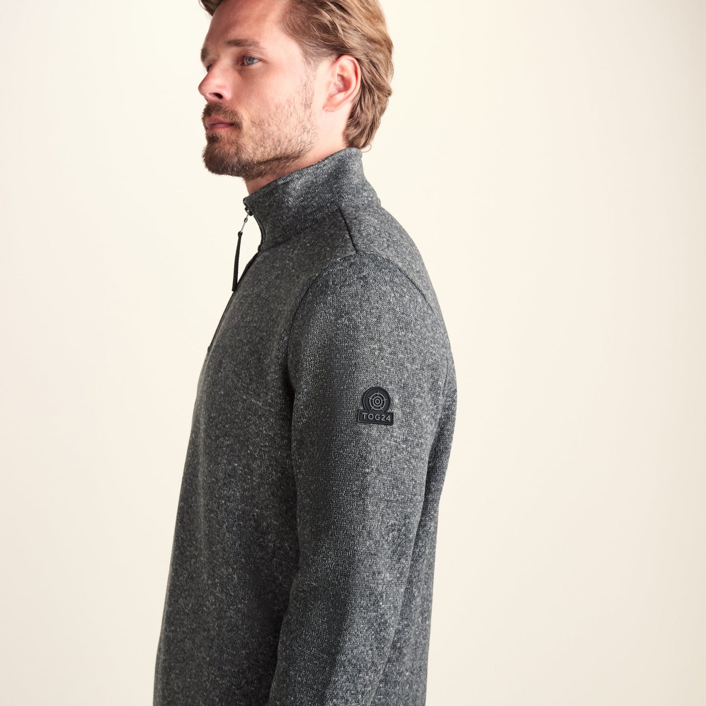 Pearson Mens Knitlook Quarter Zip Fleece - Dark Grey Marl