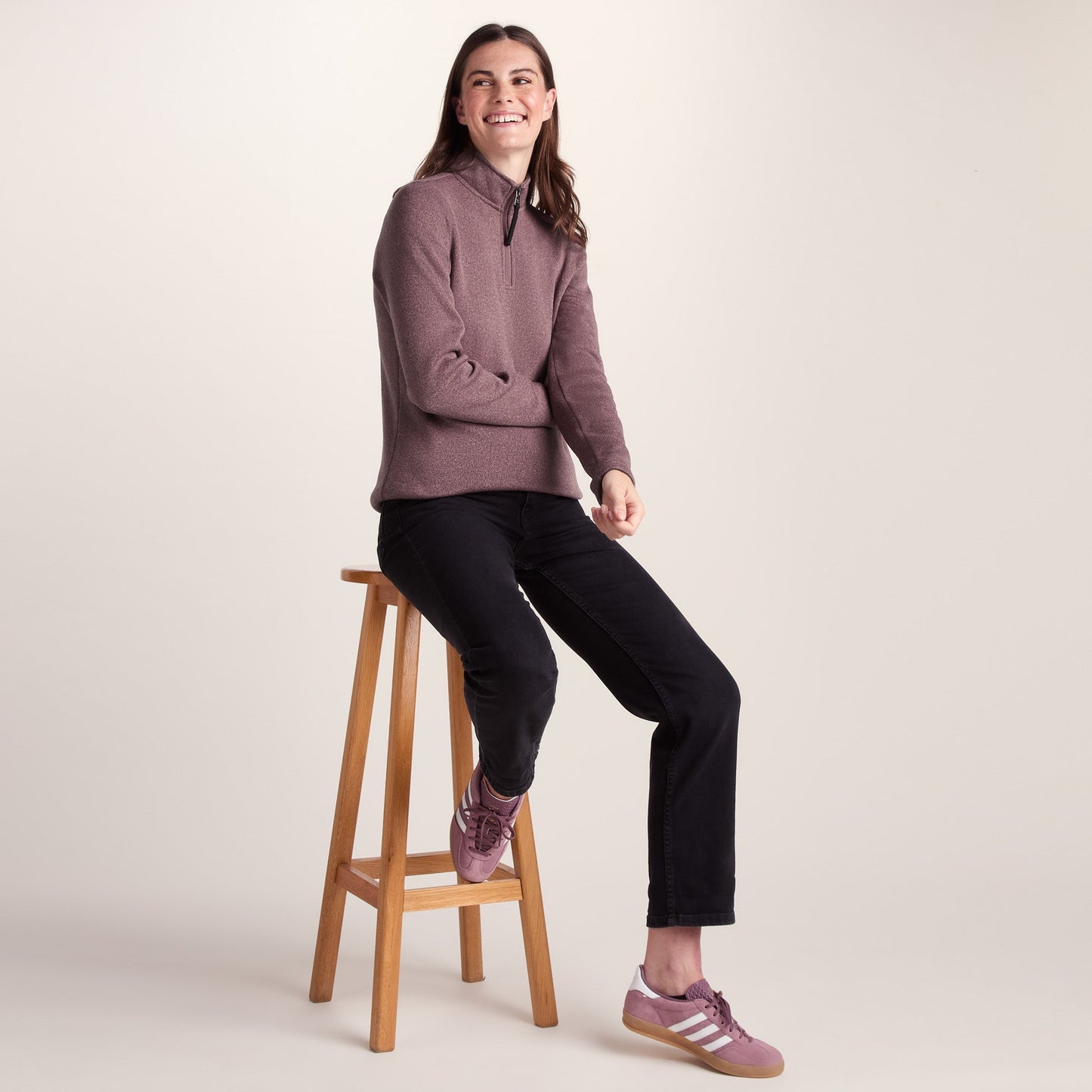 Pearson Womens Knitlook Quarter Zip Fleece - Mauve Marl