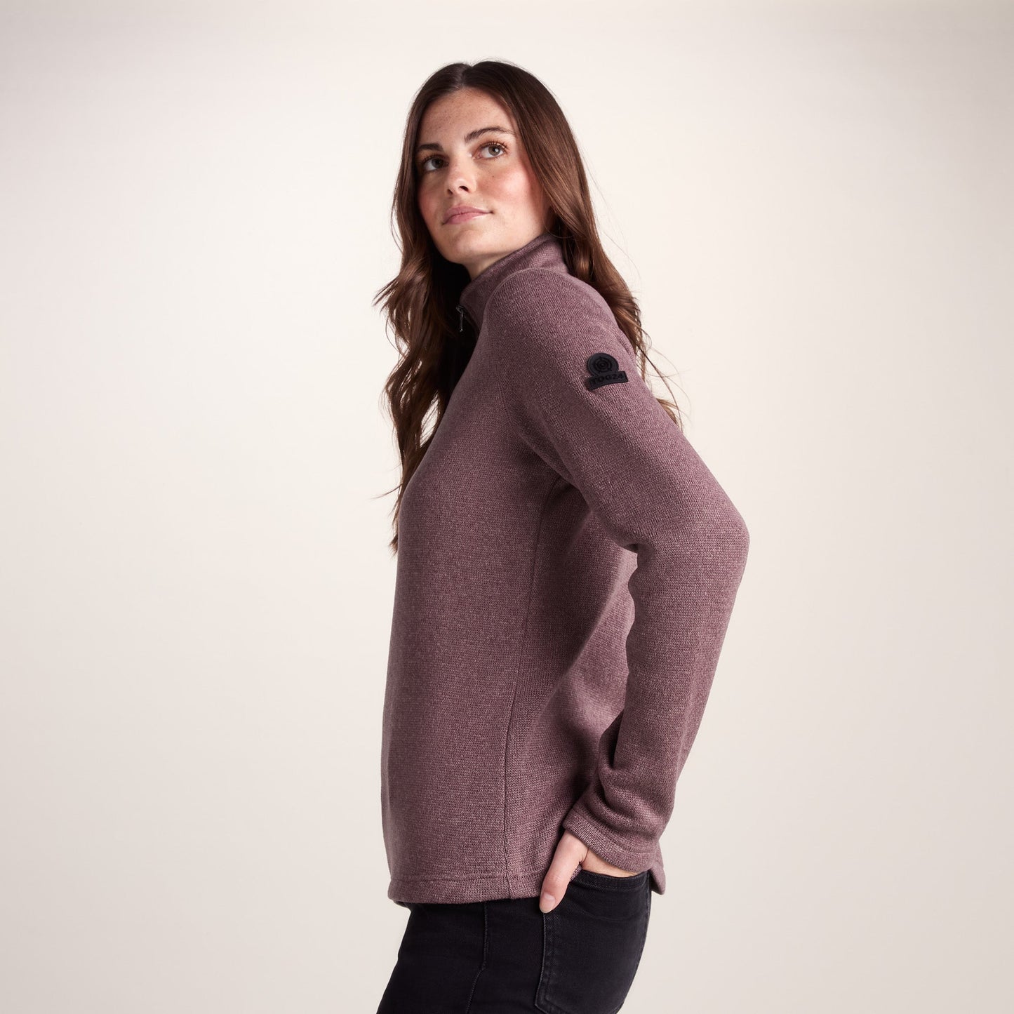 Pearson Womens Knitlook Quarter Zip Fleece - Mauve Marl