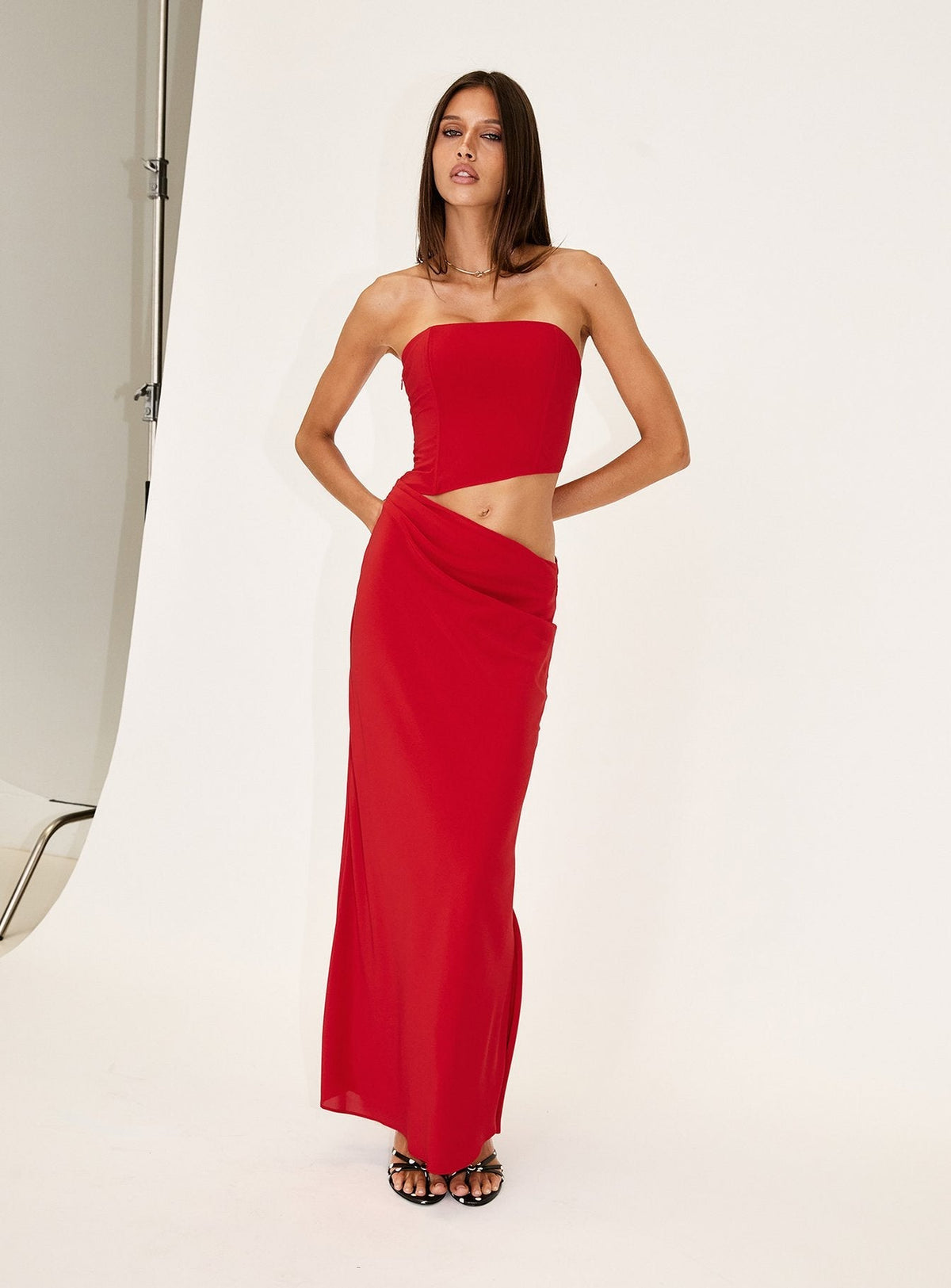 Jasira Strapless Drape Maxi Dress Bold Red