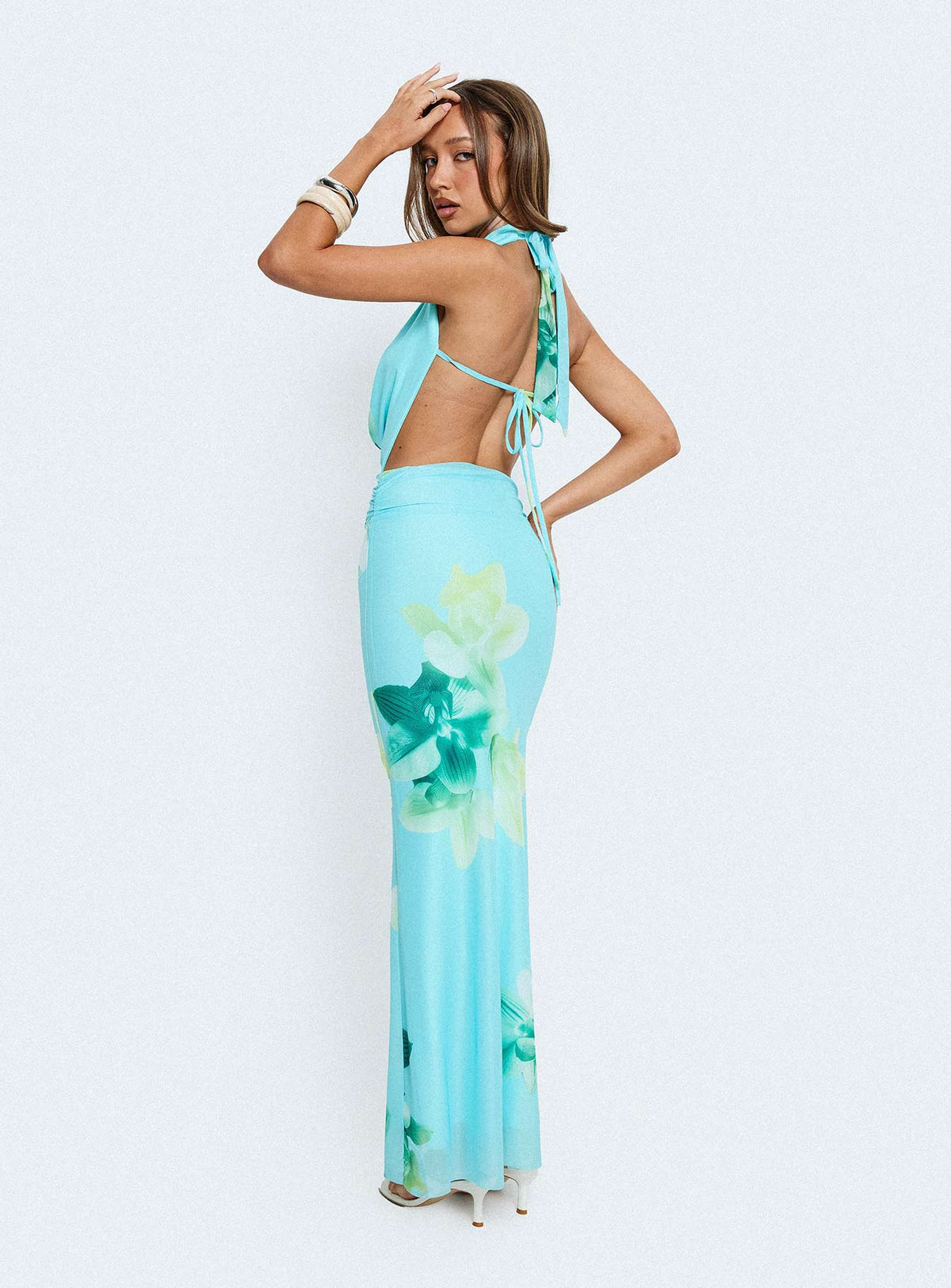 Tigress Halter Maxi Dress Blue Floral