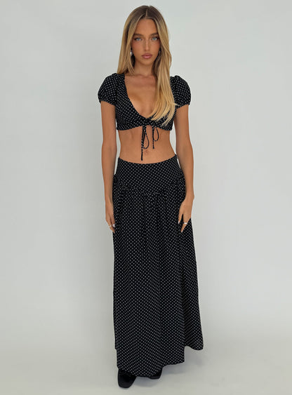 Alletta Tie Up Micro Crop Top Black Polka