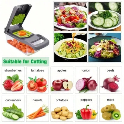 [Vegetable Slicer] 16-In-1 Vegetable Chopper, Professional Onion Chopper, Multi-Functional Food Chopper, Kitchen Vegetable Slicer And Dicer, Vegetable Chopper With 8 Blades, Carrot Chopper With Container Father Gift