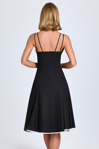 Bow-Detail A-Line Midi Dress in Black