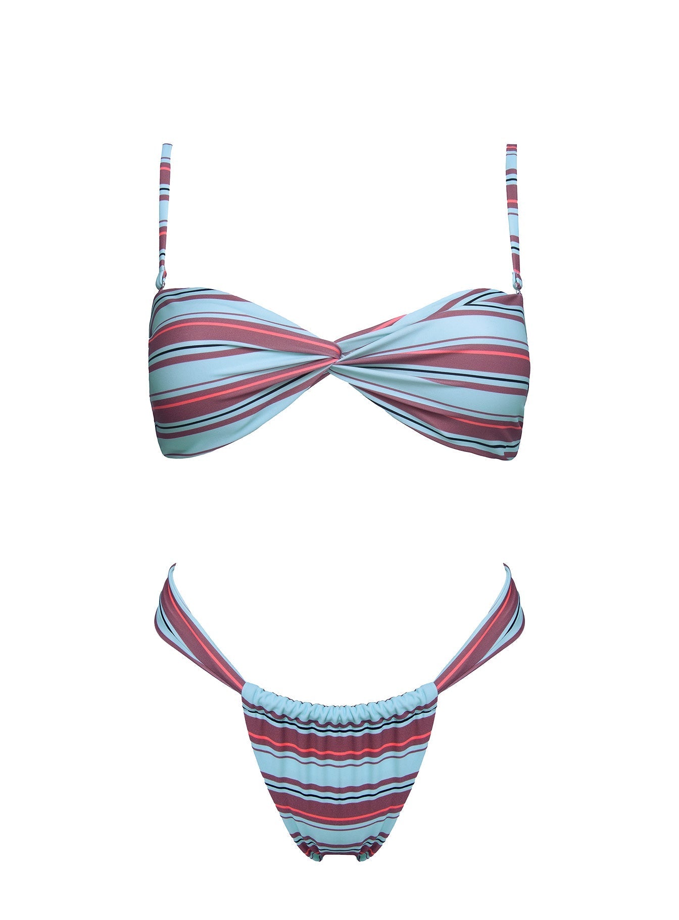 Summer Season Ruched Side Bikini Bottoms Blue Stripe