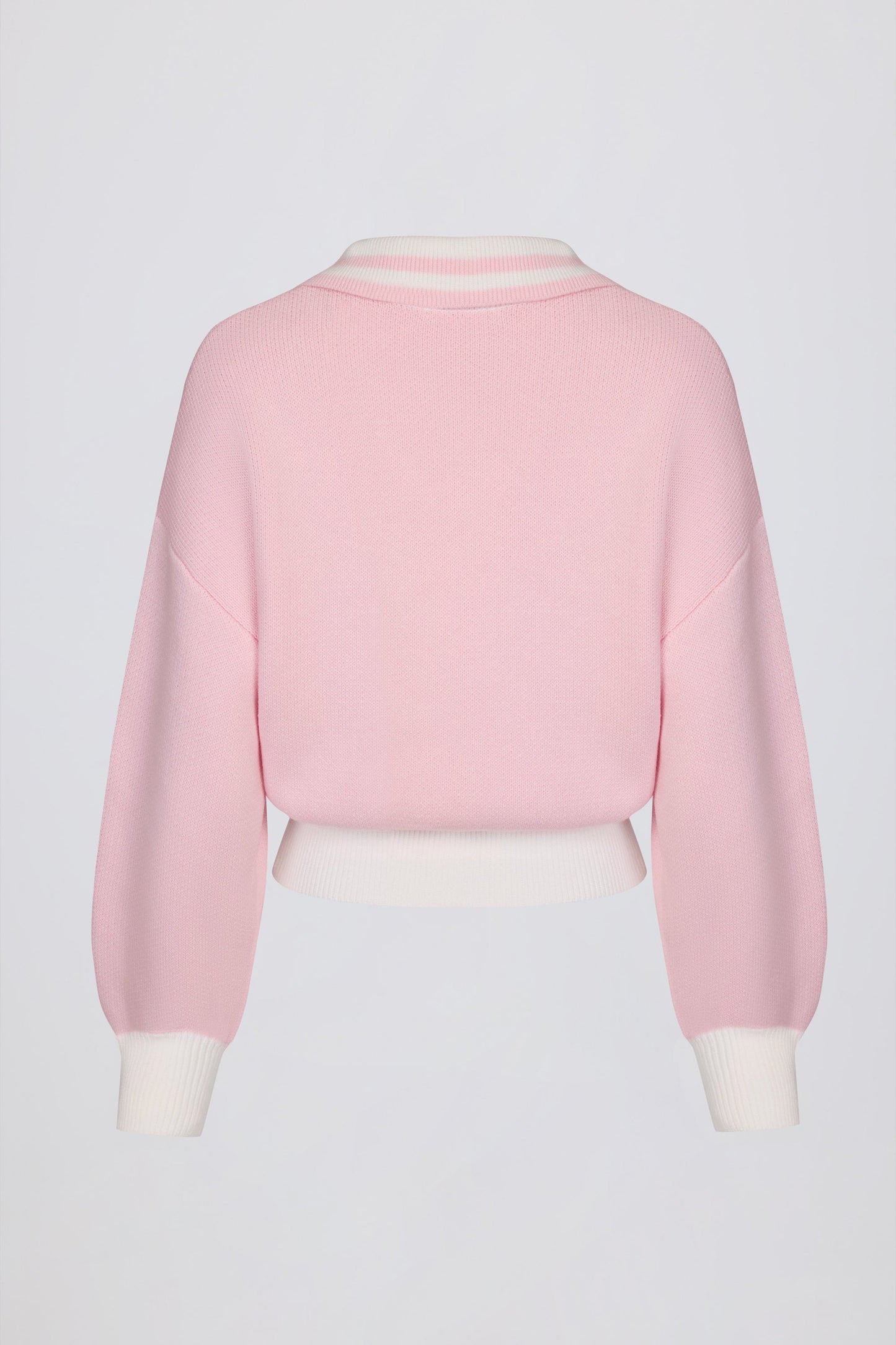 Cotton Jersey Oversized V-Neck Jumper in Powder Pink