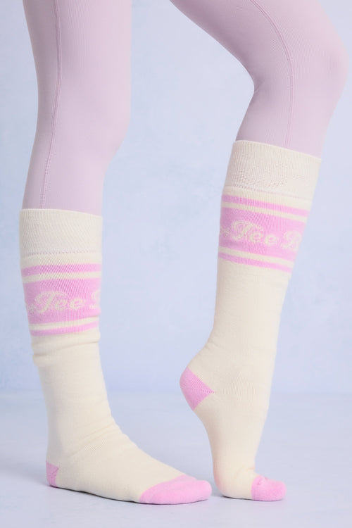 Cotton Knee-High Ski Socks in Powder Pink