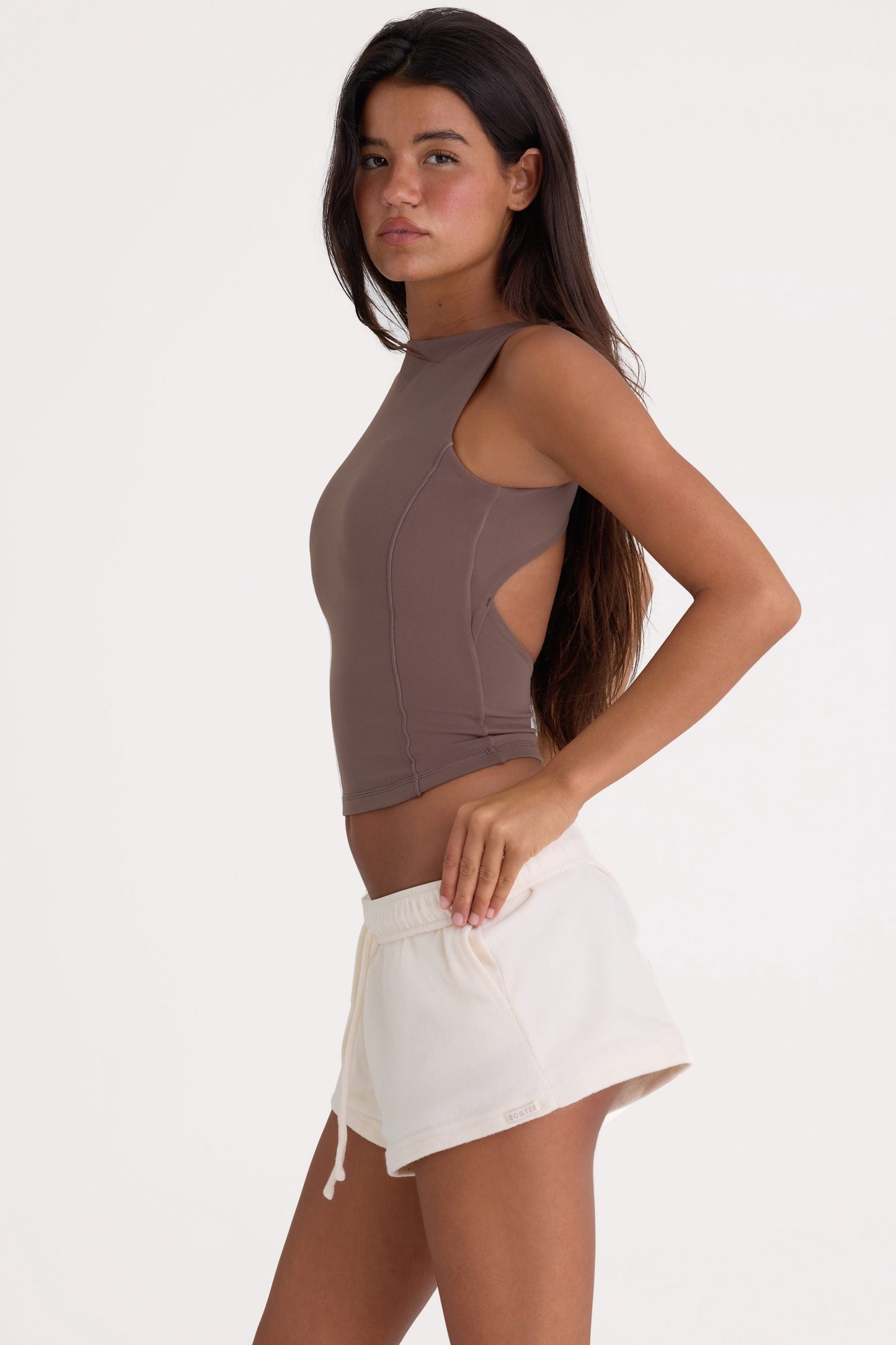 Brushed Jersey Elasticated Mini Shorts in Ecru
