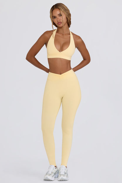 Brushed Jersey Ruched Mid-Rise Leggings in Lemon Marl