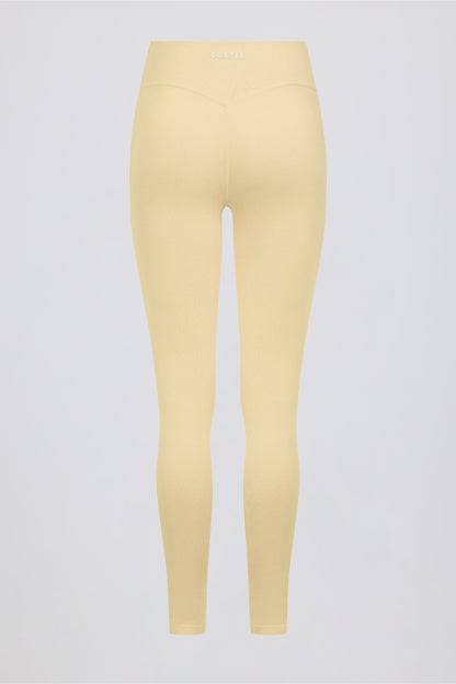 Brushed Jersey Ruched Mid-Rise Leggings in Lemon Marl