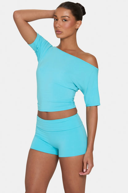 ButterCloud™ Slouchy Off-Shoulder Top in Aqua
