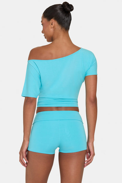 ButterCloud™ Slouchy Off-Shoulder Top in Aqua