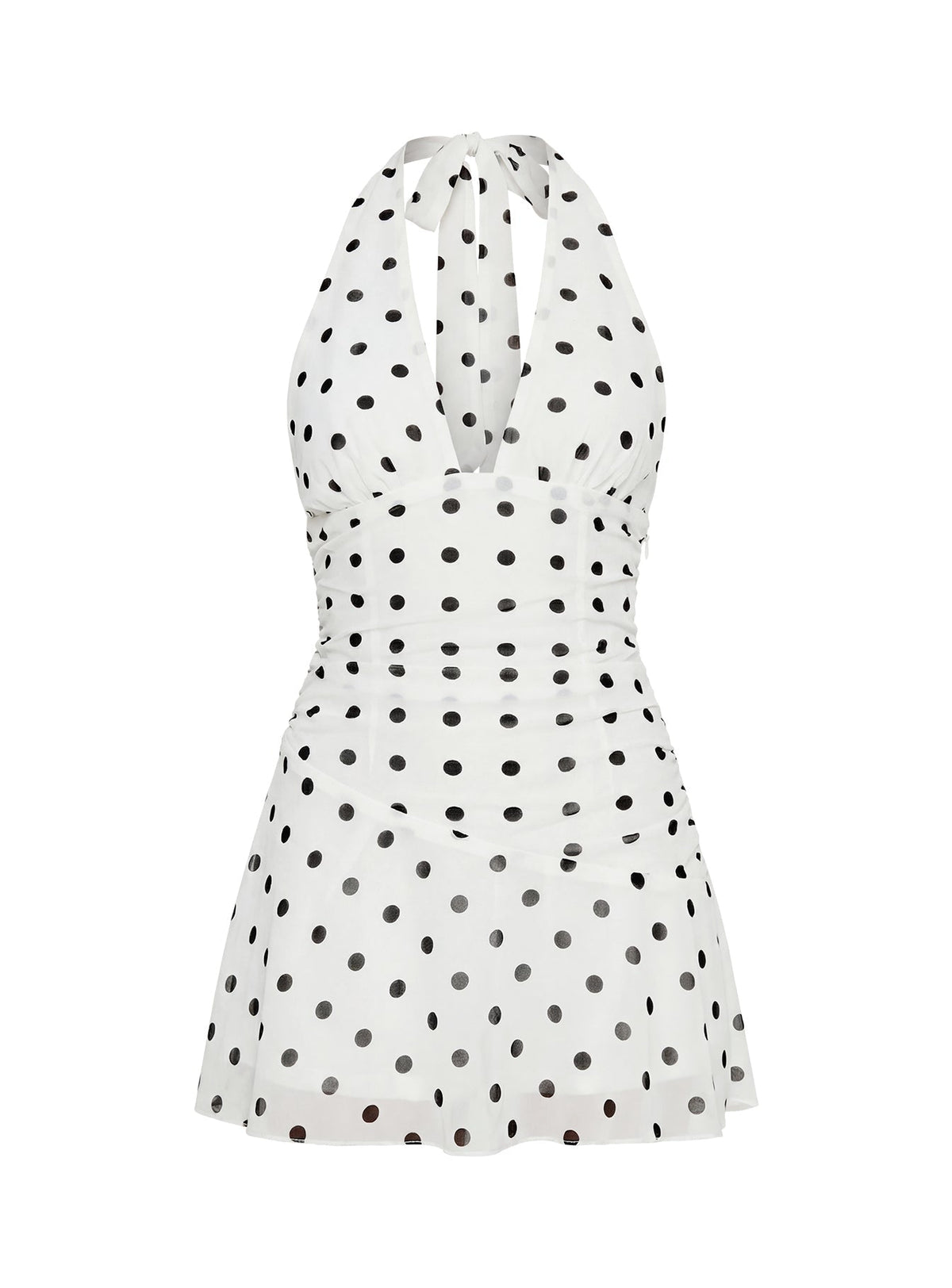 Casidy Plunge Neck Romper White Polka