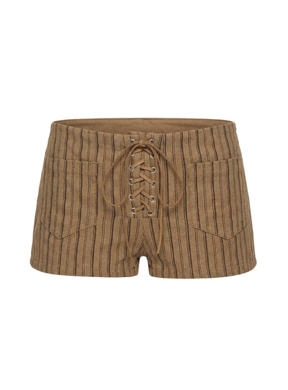 Ronnee Lace Up Shorts Brown Stripe