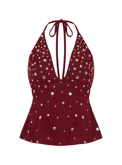 Tekapo Studded V-Neck Top Burgundy