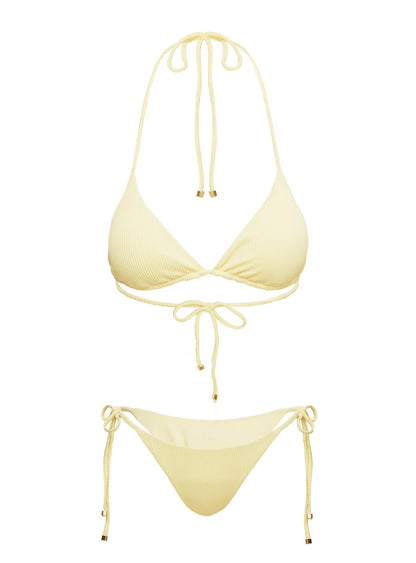 Glora Ribbed Tie Side Bikini Bottom Yellow