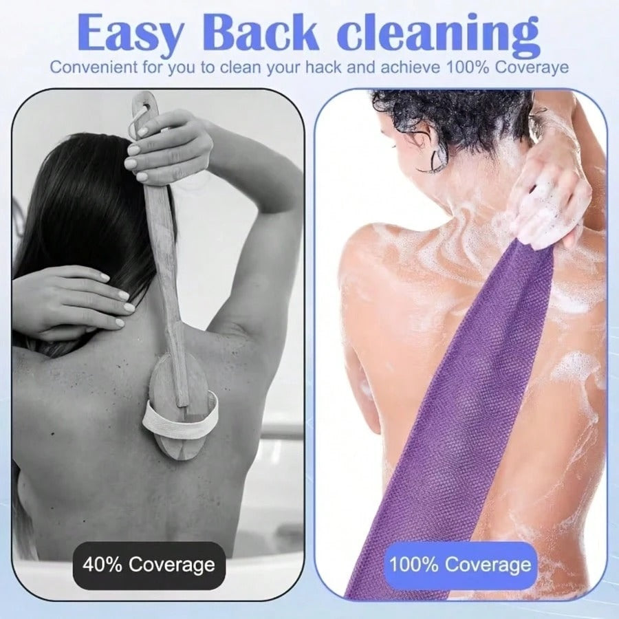 African Style Mesh Exfoliating Long Back Bath Brush Towel Set, With Pull Rope Nylon Back Exfoliating Brush, For Shower, Effective Body Scrub, Makes Skin Smooth, Bathroom Decor, Room Decor, Back To School Dorm Supplies
