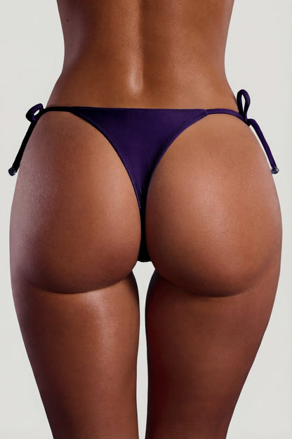 Bead-Embellished Double-Strap Triangle Bikini Top in Deep Purple