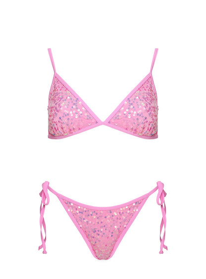 Passiona Sequin Tie Side Bikini Bottom Pink