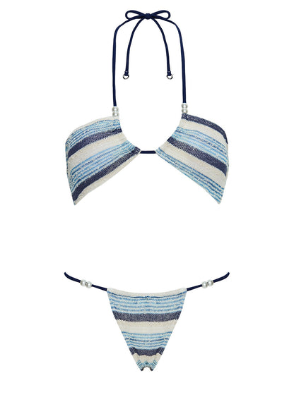 Saltwater Bead Detail Bikini Bottoms Blue Stripe