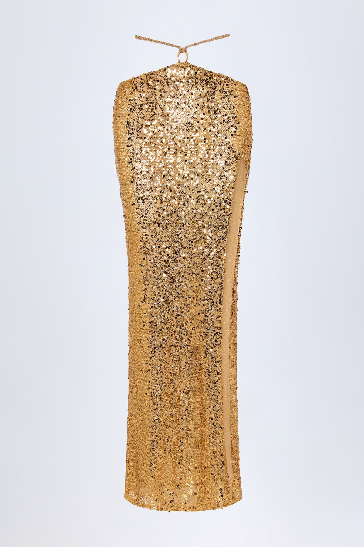 Embellished Hardware-Detail Strappy Maxi Skirt in Gold