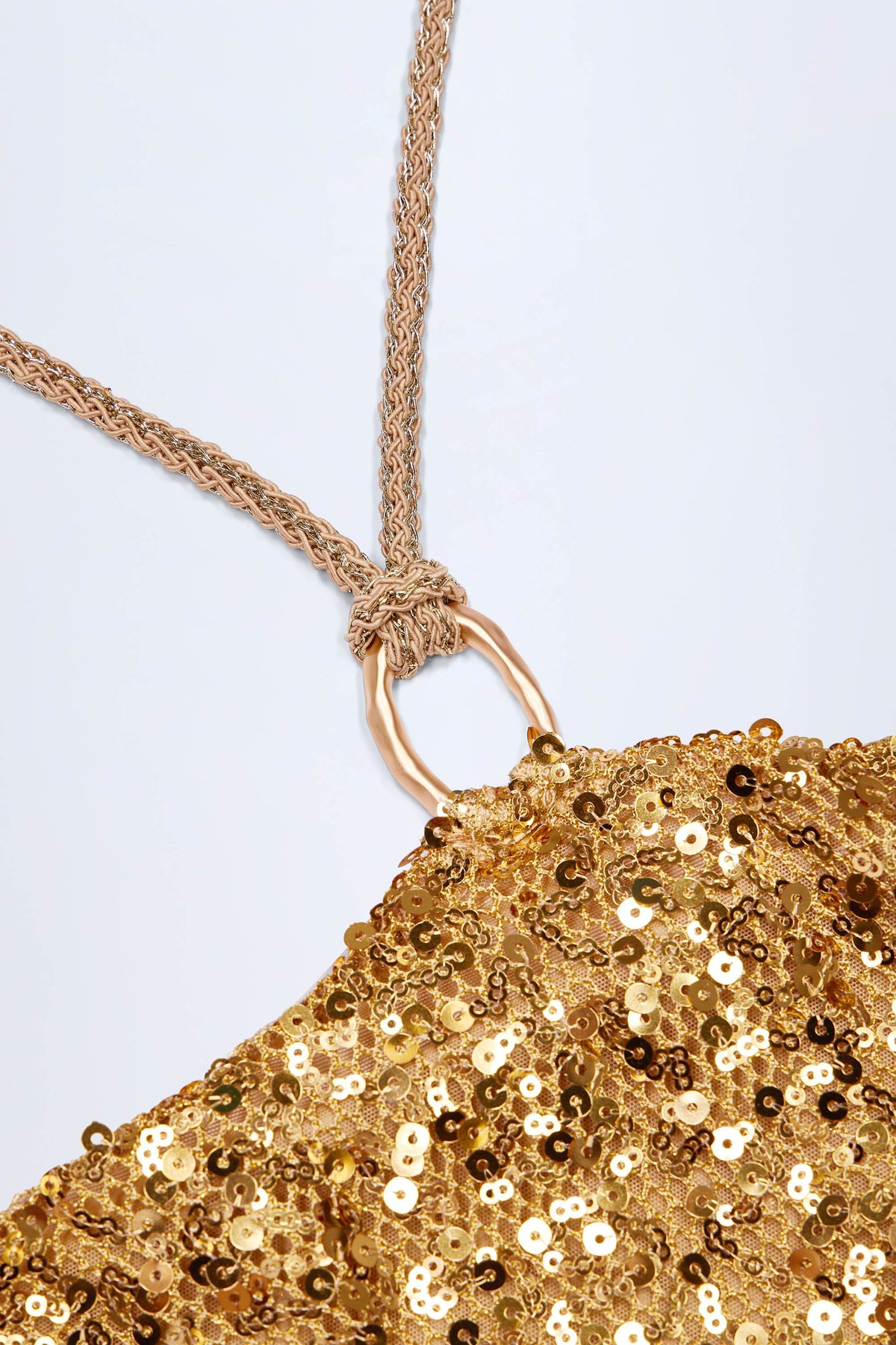 Embellished Hardware-Detail Strappy Maxi Skirt in Gold