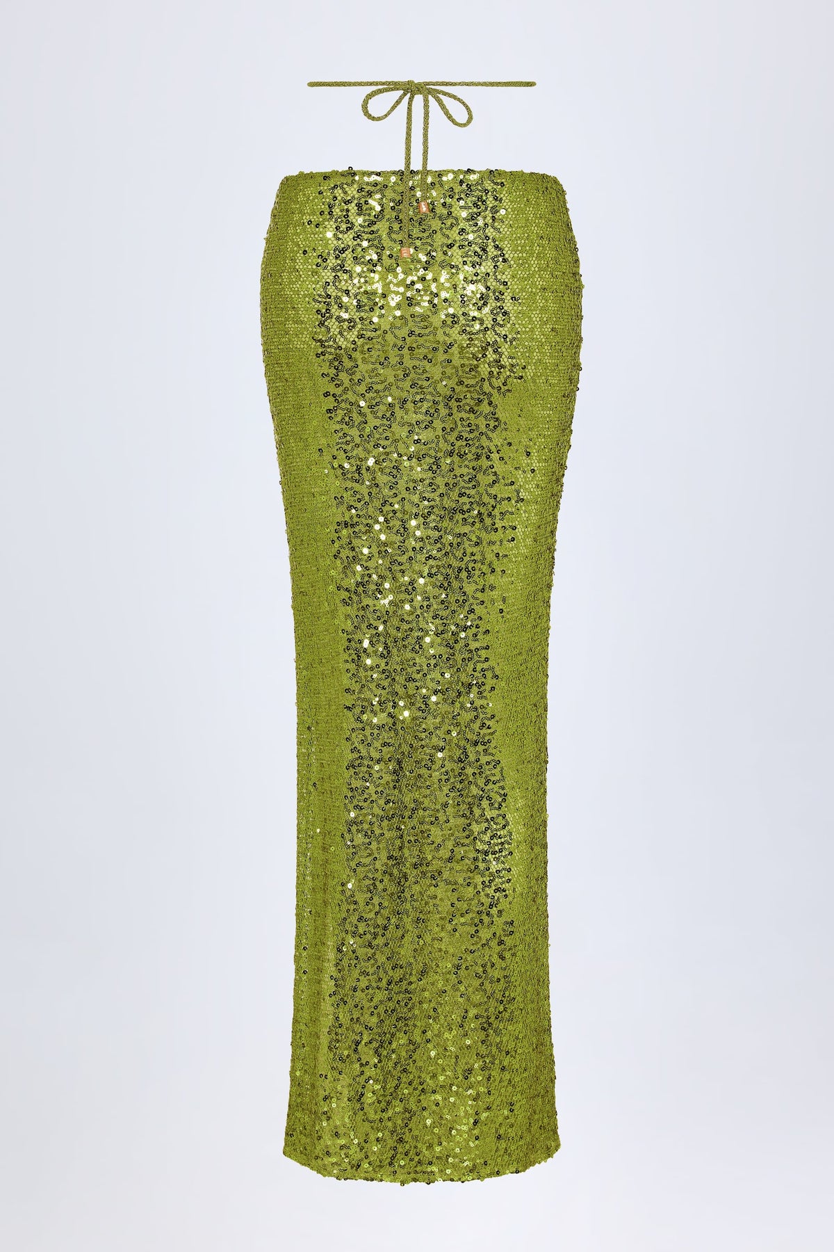 Embellished Hardware-Detail Strappy Maxi Skirt in Olive Green