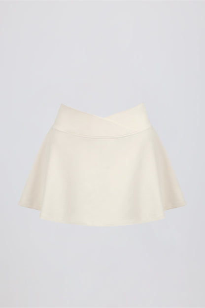 Brushed Jersey Crossover Mini Skort in Vanilla