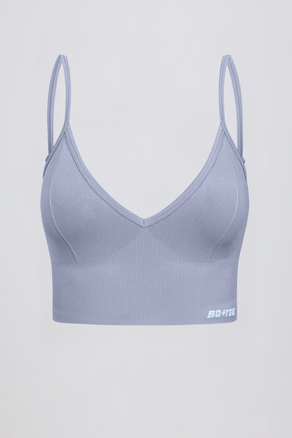 Define Luxe V-Neck Sports Bra in Blue Grey