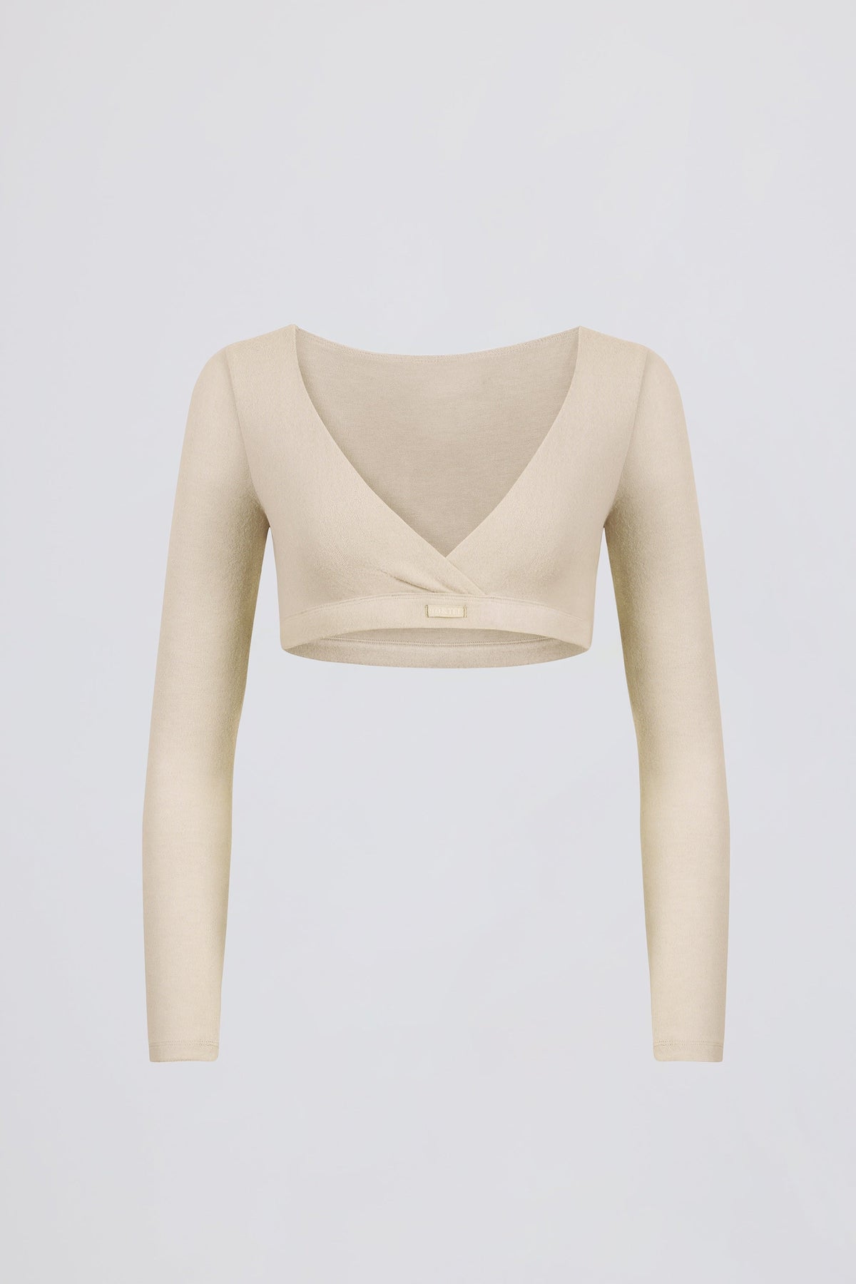 Brushed Jersey V-Neck Crop Top in Ecru