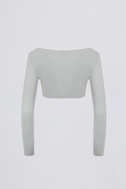 Brushed Jersey V-Neck Crop Top in Fog Grey